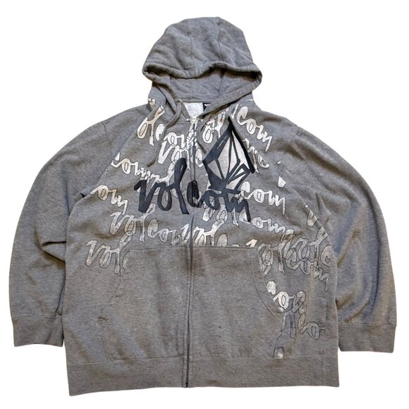 Y2K Volcom Gray Hoodie Baggy Loose Sweatshirt XXL Streatwear - Picture 1 of 6